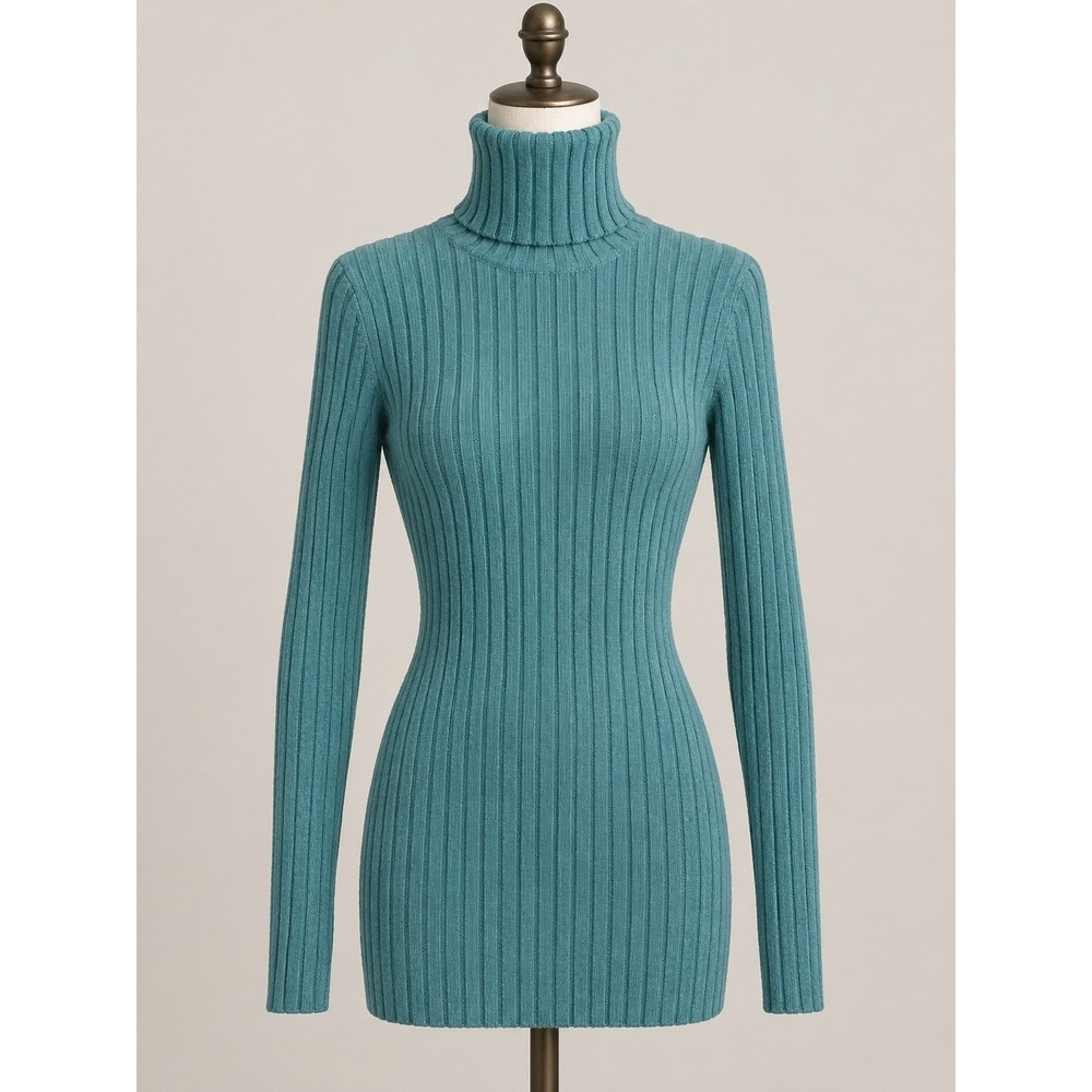 SUNDANCE Catalog Legends Organic Cotton Rib Knit Turtleneck Sweater PXS Turquois